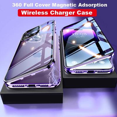 360 Metal Magnetic Adsorption Case For iPhone 16 15 14 Plus 13 12 11 Pro Max Original Aluminum Frame Double Sided Glass Phone Cover