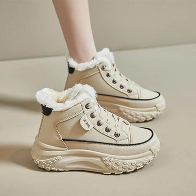 Trendy High Top Cotton Shoes for Autumn and Winter 2024 New High Top and Plush Warm and Versatile Casual Sports Women's Shoes