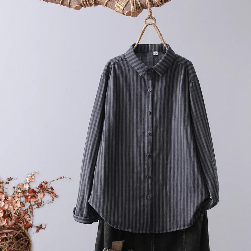 Women Striped Blouse Autumn Elegant Shirts Casual Loose Long Sleeve Fashion Button Up Tunic Blusas Femininas