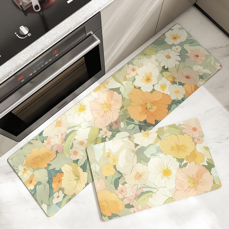 1pcs Waterproof Kitchen Carpet for Floor Oilproof PVC Plaid Kitchen Rug Anti Slip PU Leather Floor Mat Doormat Long Tapete Gray