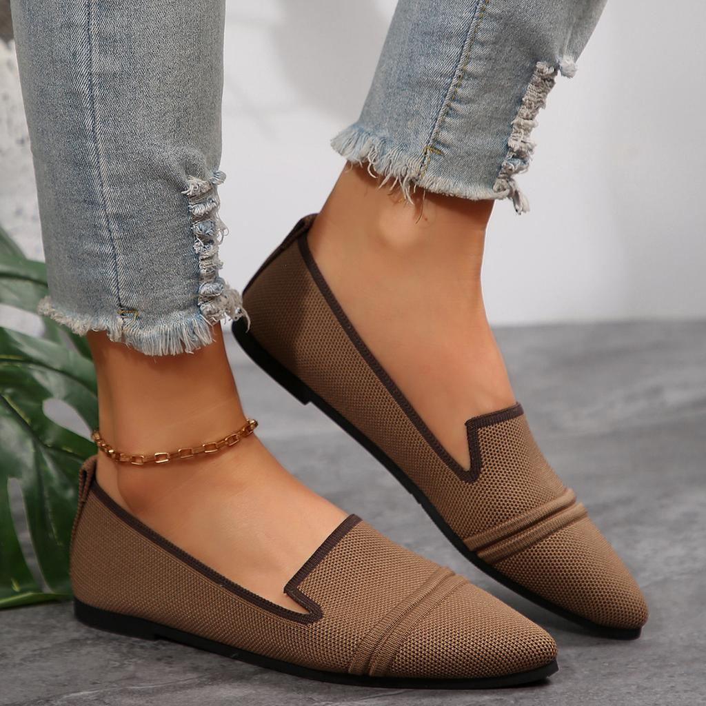 2025 foreign trade spring and summer new women's pointed head flat bottom large size fly weaving shallow mouth one pedal casual women's shoes