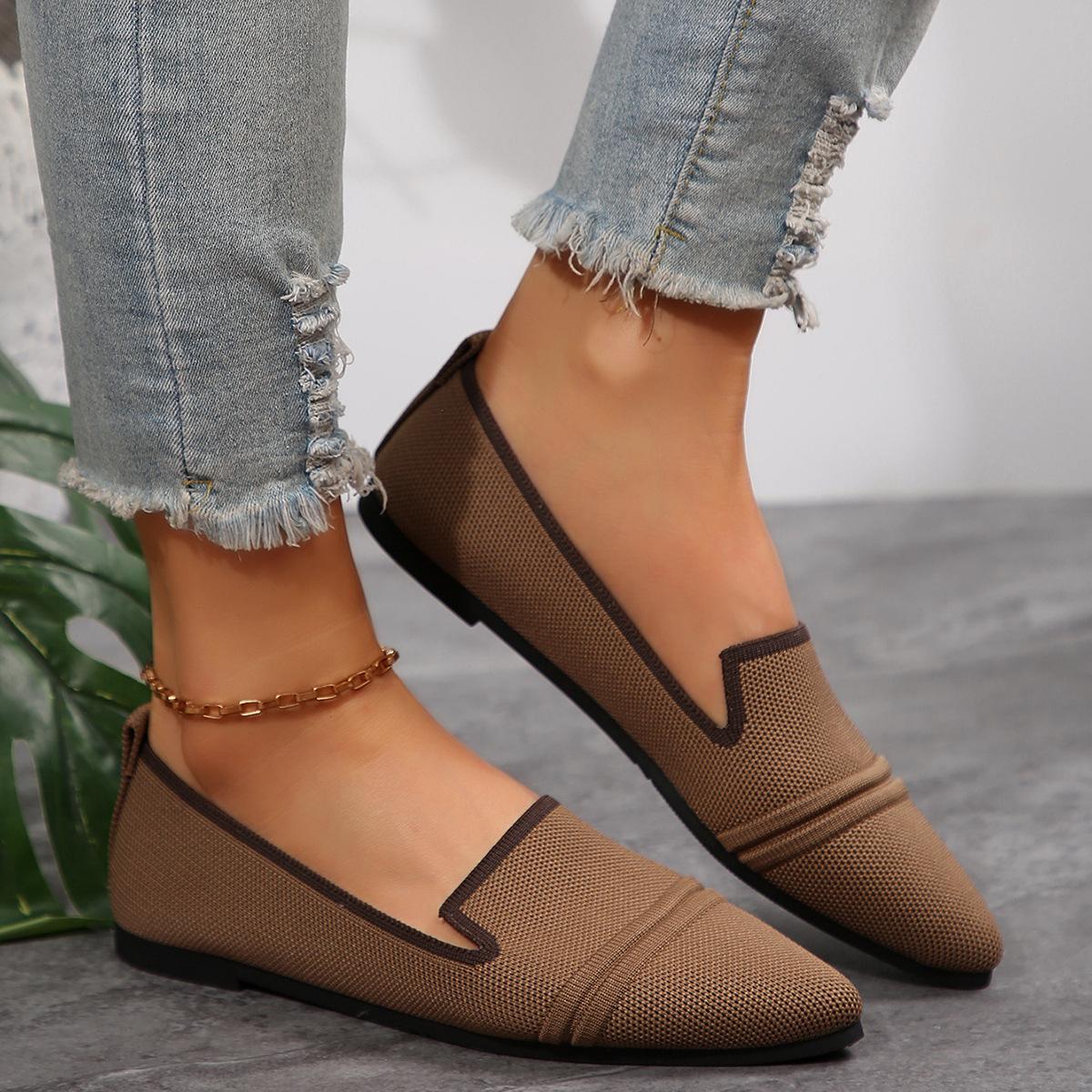 

2025 foreign trade spring and summer new women s pointed head flat bottom large size fly weaving shallow mouth one pedal casual women s shoes 43 темно-коричневого