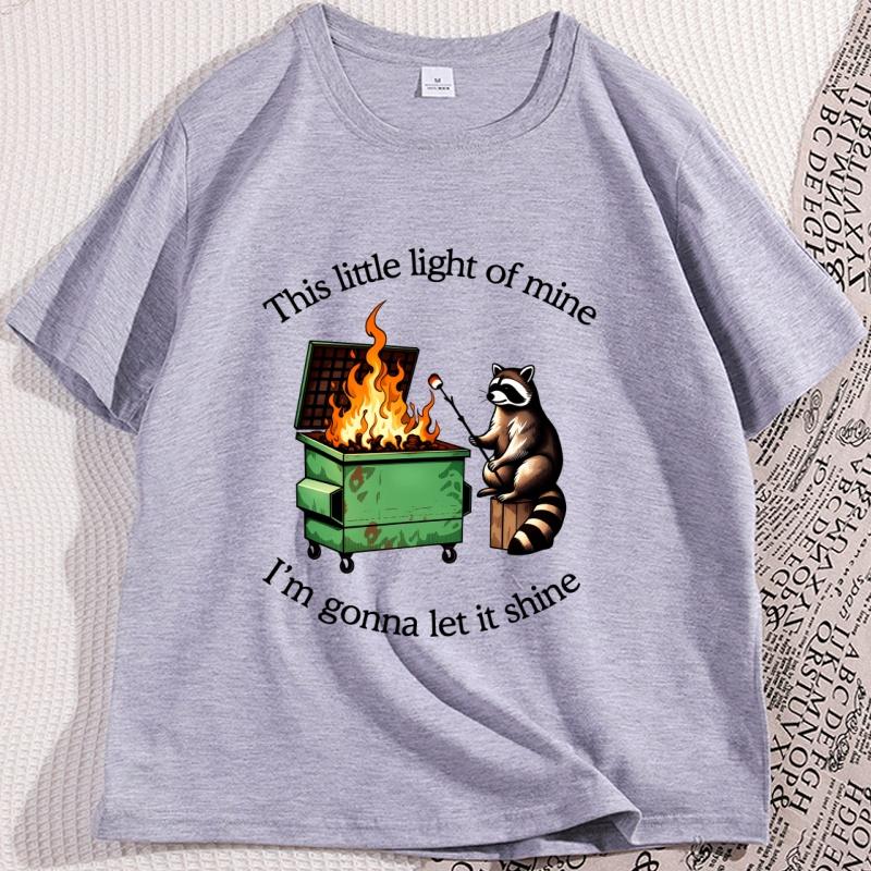Funny Dumpster Fire Raccoon Tshirt Mental Health Tee Shirt Casual Cotton Short Sleeve Tshirt Streetwear Loose Mens Clothes