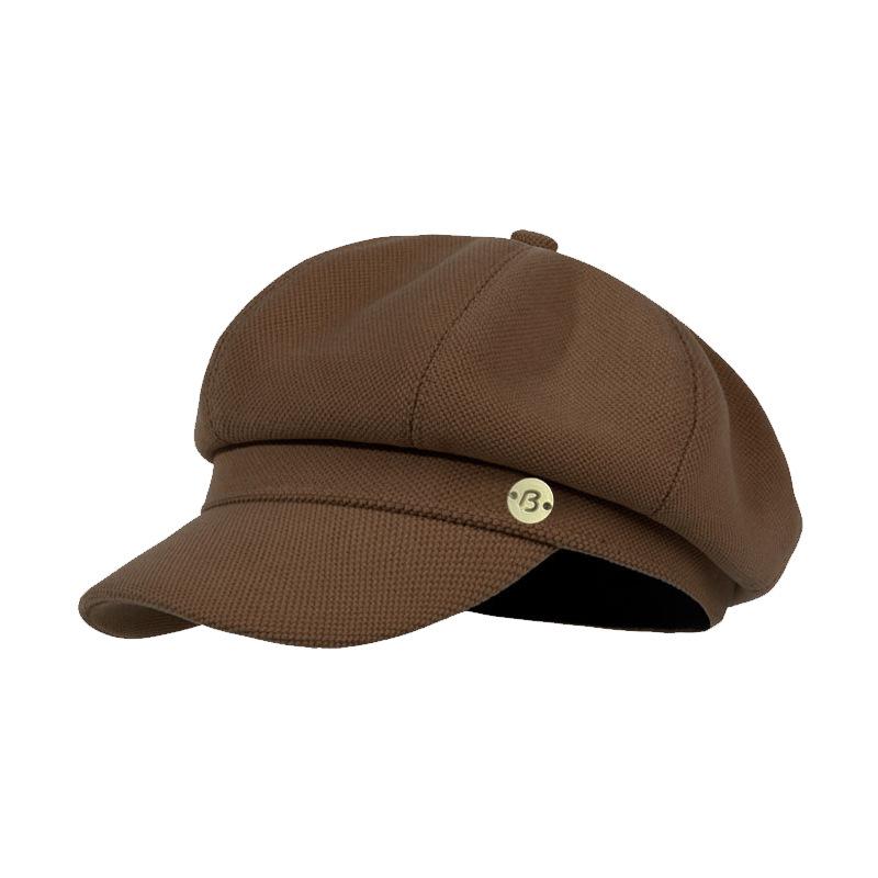 Hat Female Solid Color Versatile Autumn and Winter Octagonal Hat Show Face Small Art Retro Newsboy Hat Tide