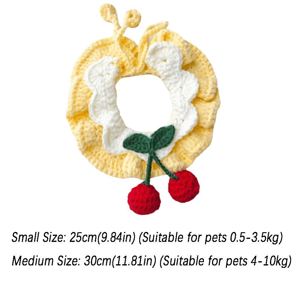 Uroczy Ręcznie Robiony Szydełkowy Obroża dla Kota Wisienki Szydełkowy Szalik dla Zwierząt Dekoracyjny Kołnierz Dekoracja Zwierzęcia