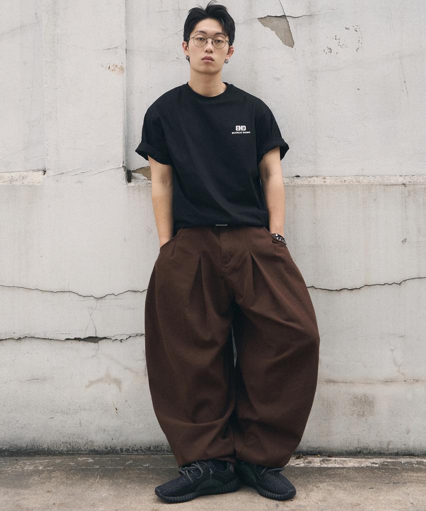 Beokeuldaun [26 Year Ver.] Inverted Tuck Balloon Fit Wide Cotton Pants (Brown)