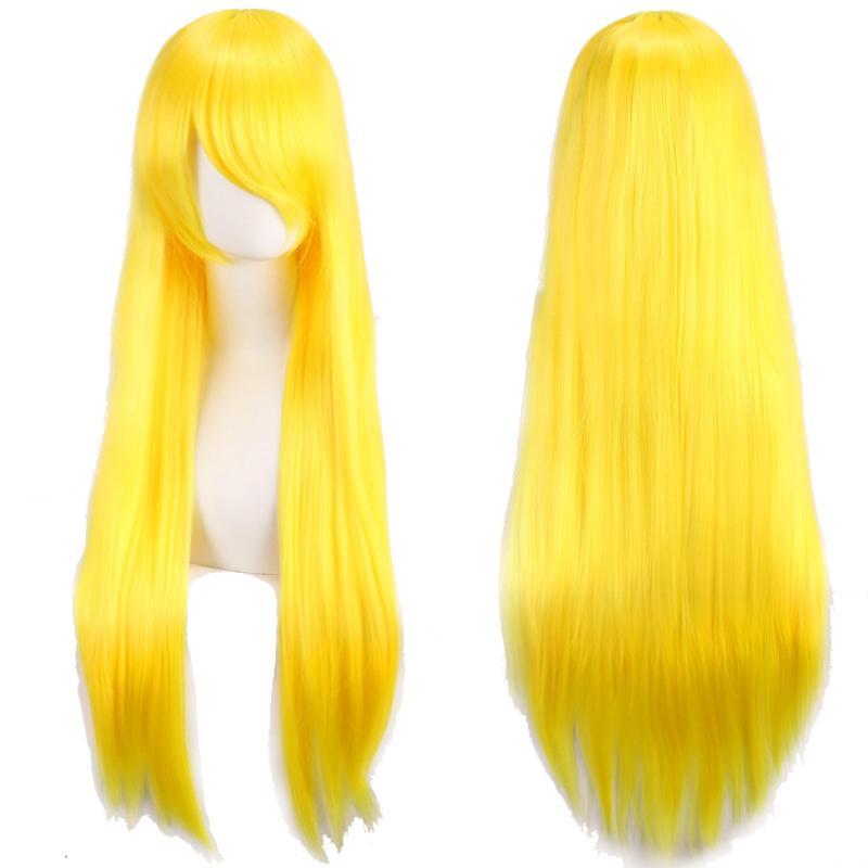 80cm Lang Syntetisk Hvit Lilla Cosplay Parykk Grønt Hår Rett Sølv Parykk Rosa Hårstykke Lolita Parykk med Pannelugg
