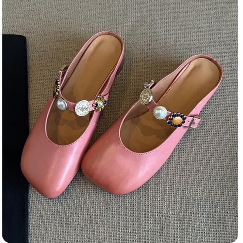 

Модные осенние шлепанцы с закрытым носком, женские модные туфли с квадратным носком, с мелким вырезом, с жемчужной отделкой, на ремешке, на мягкой подошве, на низком каблуке 40 розовый