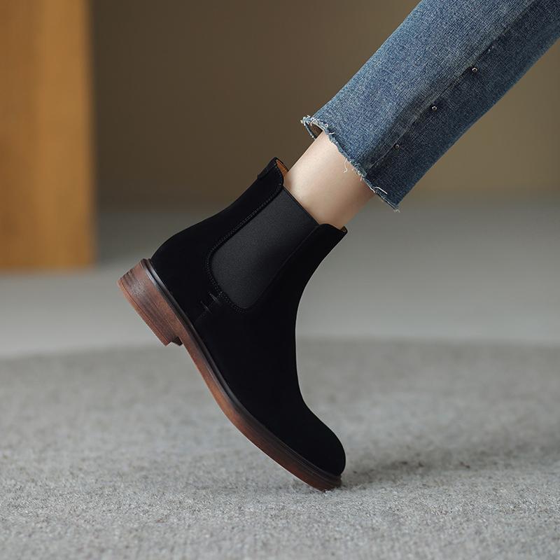 Fashion 2025 Autumn/Winter Women Boots Genuine Leather Women Shoes Round Toe Chunky Heel Shoes Ankle Boots Modern Chelsea Boots