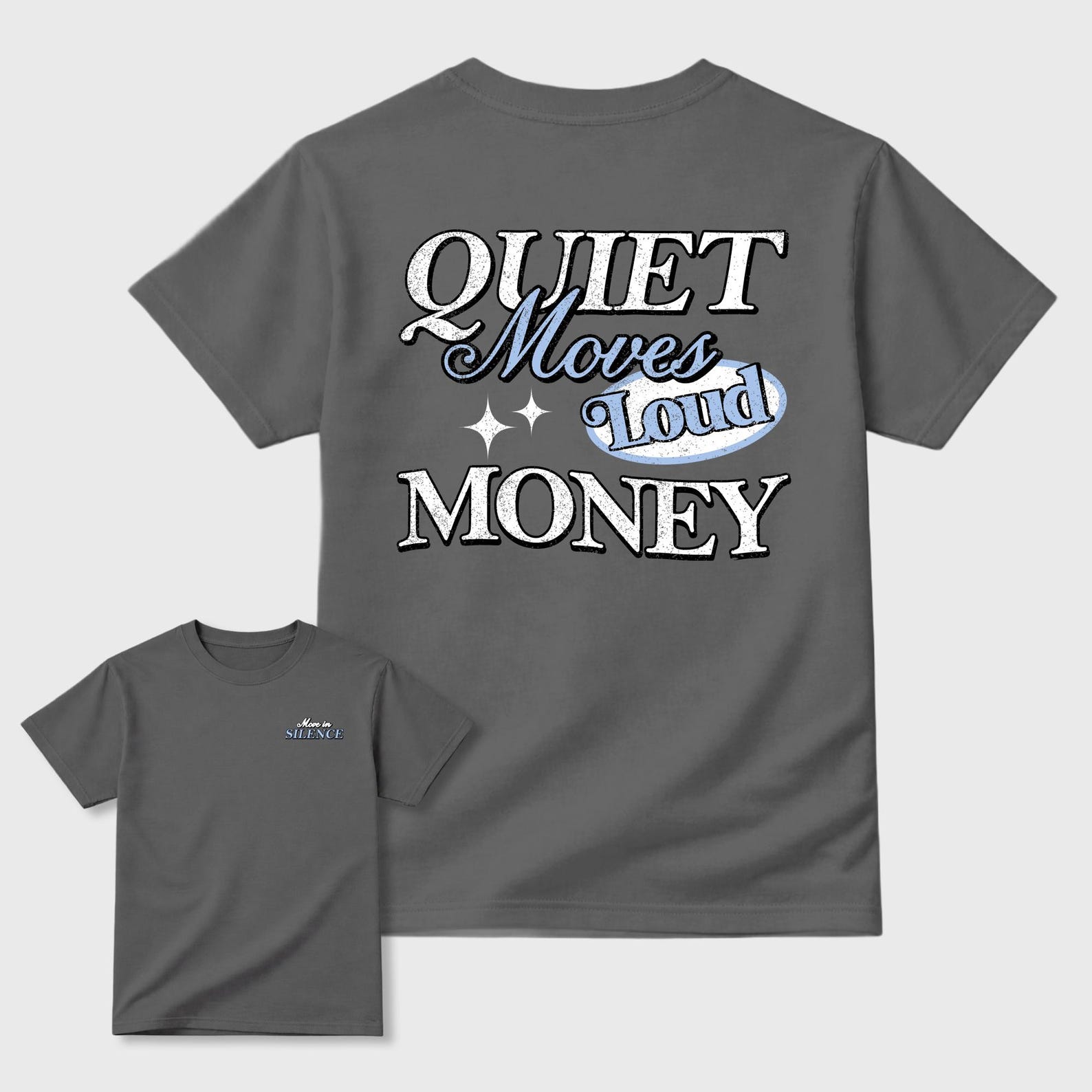 Move In Silence graphic tee. Streetwear Brand Graphic T-Shirt. 5s Retro White Metallic S