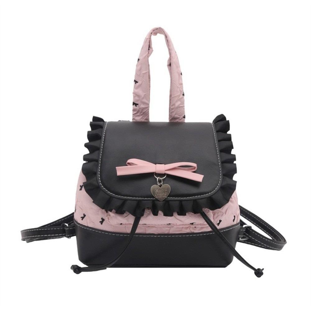 Exquisite Lace Trim Backpack Bow Ballet Style Rucksack Trendy Vintage Bucket Bag  Daily