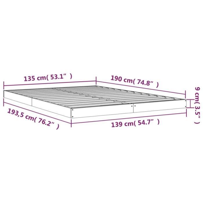 823470 vidaXL Cadre de lit Blanc 135x190 cm Bois de pin massif Double