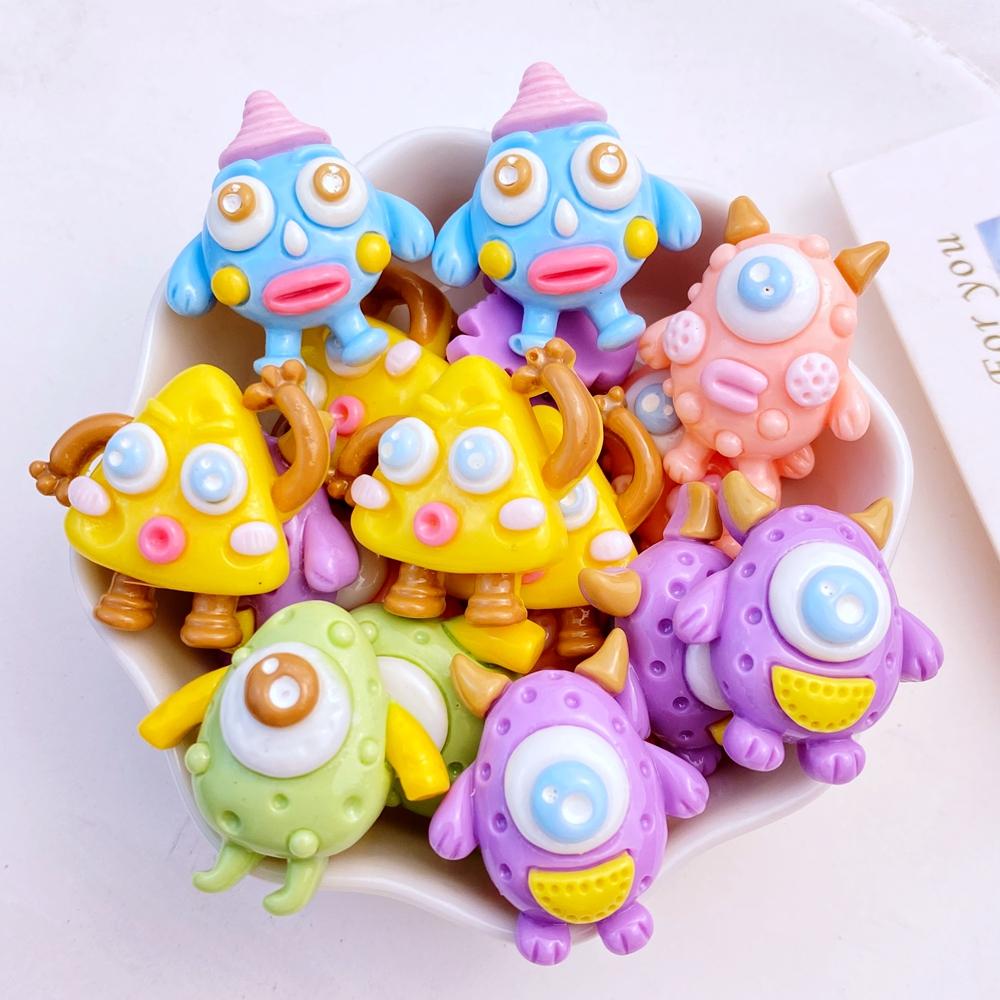 

10Pcs New Cute Resin Cartoon Monster Series Flat Back Parts Embellishments For Hair Bows Accessorie