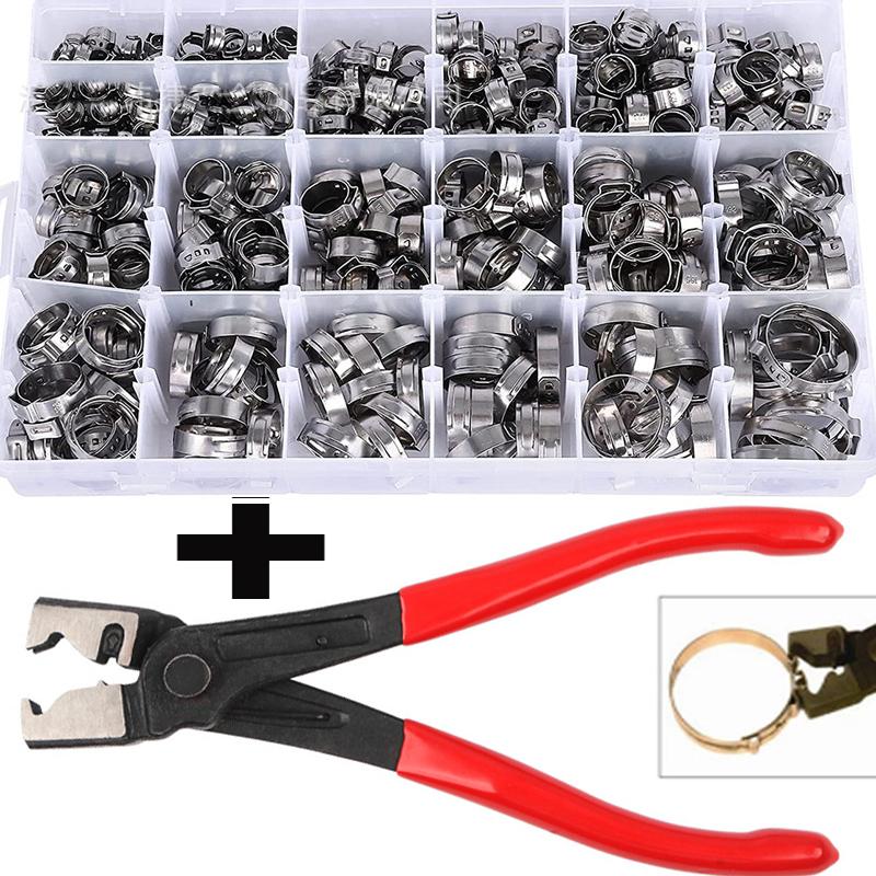 130/80/45pcs 304 Stainless Steel Hose Clamps 5.8-23.5mm Spring Clamps Fuel Water Hose Pipe Clamps Clips  +1PCS Pliers Tool