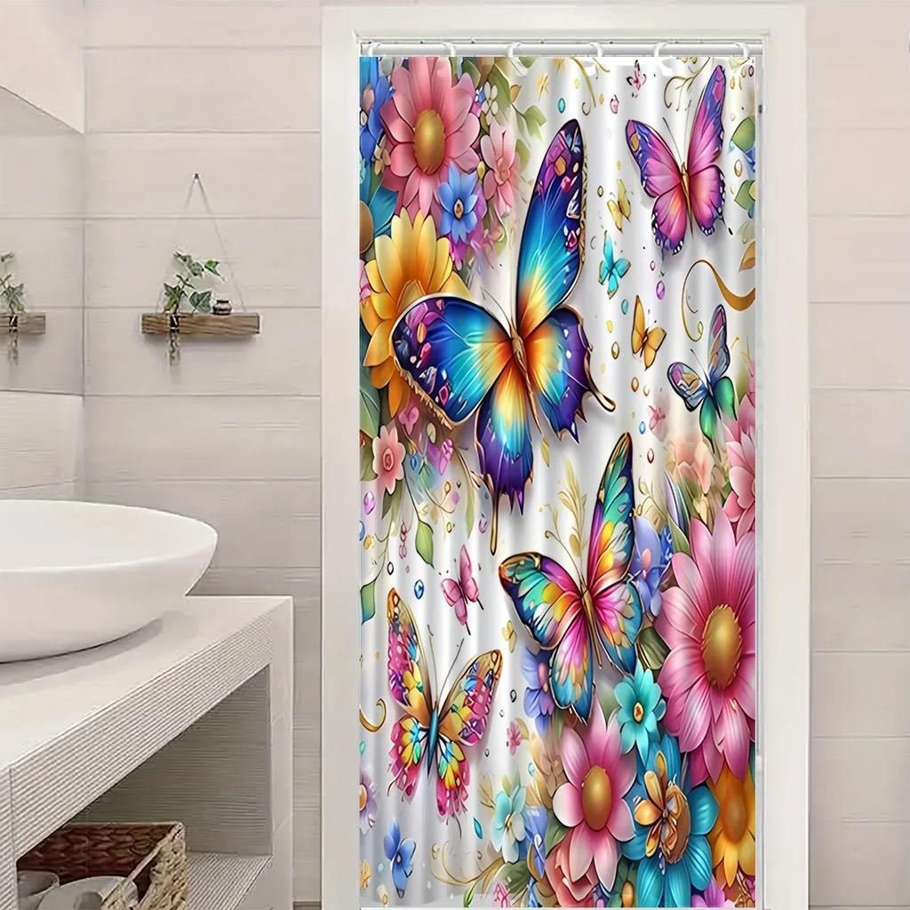 Butterfly Print Shower Curtain Family Bathroom Decoration Polyester Fabric Bathtub Curtain Bathroom Partition Room Decoration