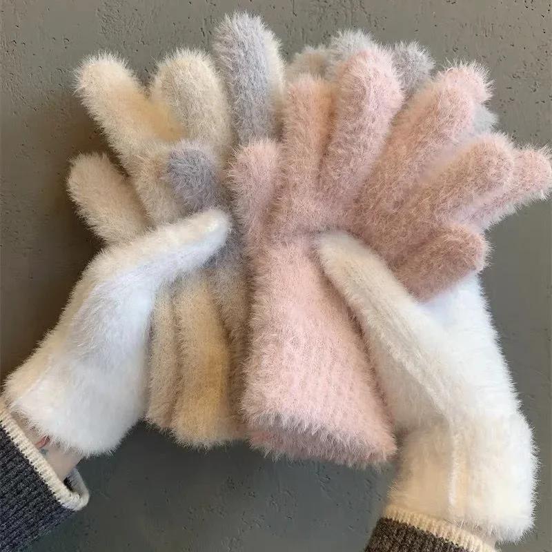 Mink Velvet Five-Finger Glove for Women, Single Piece Soft Plush Warm Winter Mitten – Order 2 for a Pair