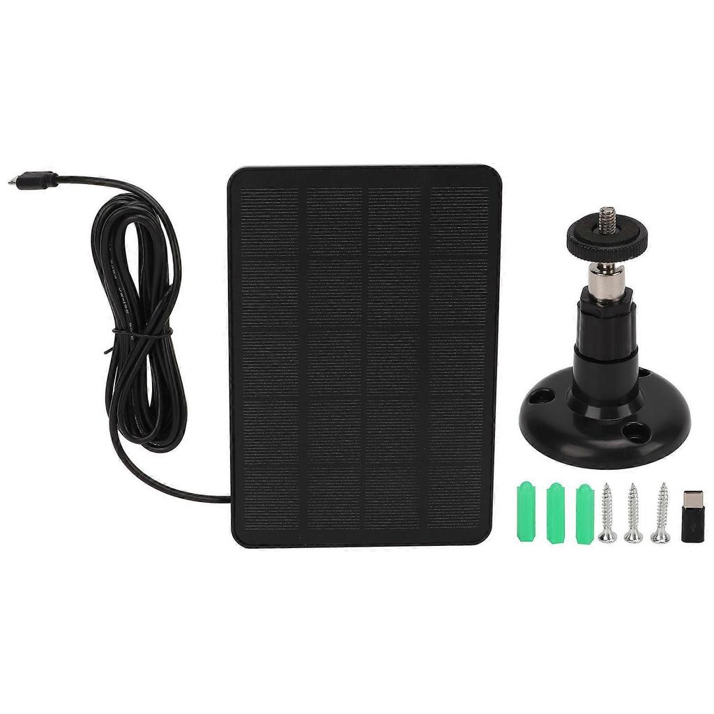 Surveillance Camera Solar Panel Monocrystalline Silicon 4W 5V with Charging Cable for Outdoor Surveillance Camera Black