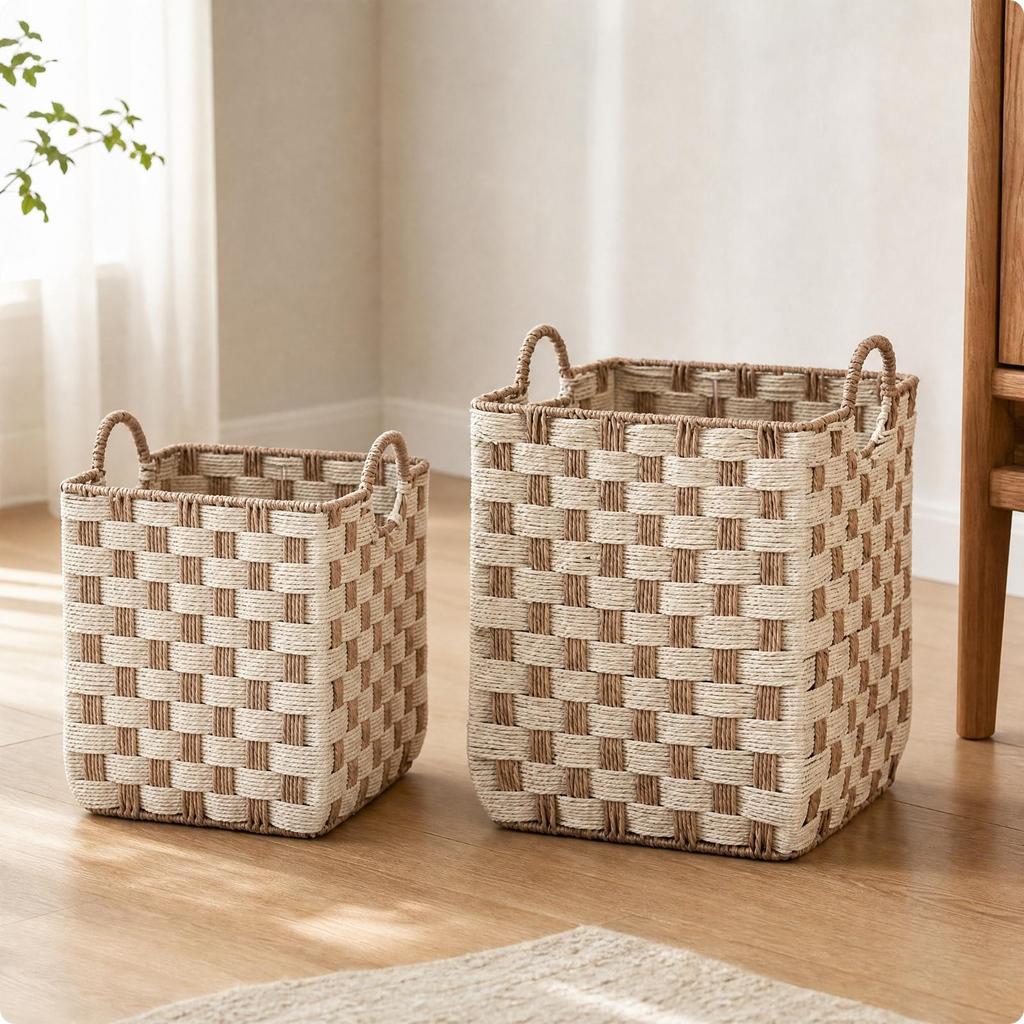 2 Pieces Paper Storage Basket Handwoven Organizer Bin Lightweight