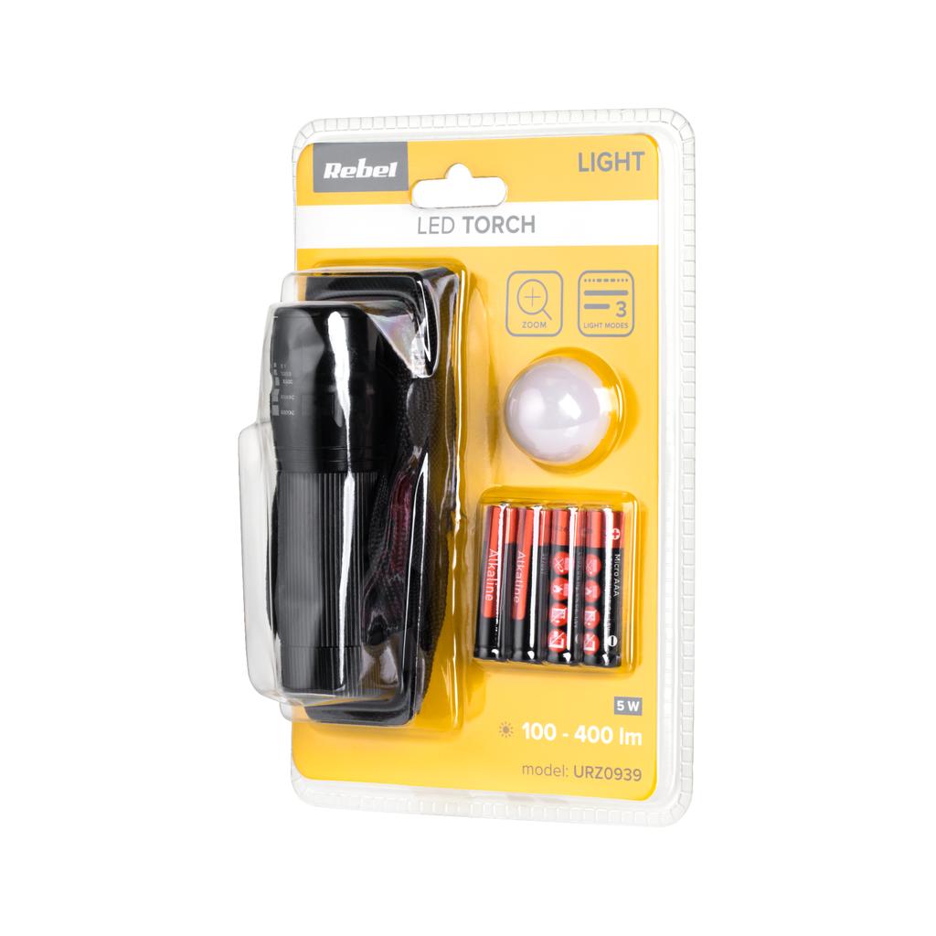 Rebel 5W 400 lm Zoom Aluminum Hand Flashlight IP20 4 x 1.5 V AAA