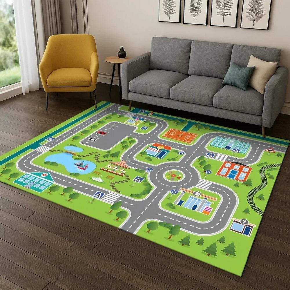 Highway Simulated City Traffic Carpet Rug for Bedroom Living Room Sofa Doormat Decor Child Playma Game Room Non-slip Floor Mat