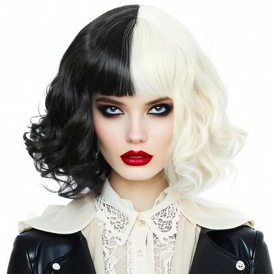 Linfairy Cosplay Wig, Heat-Resistant, Costume Accessory, Festival Wig (Half Black Blonde)