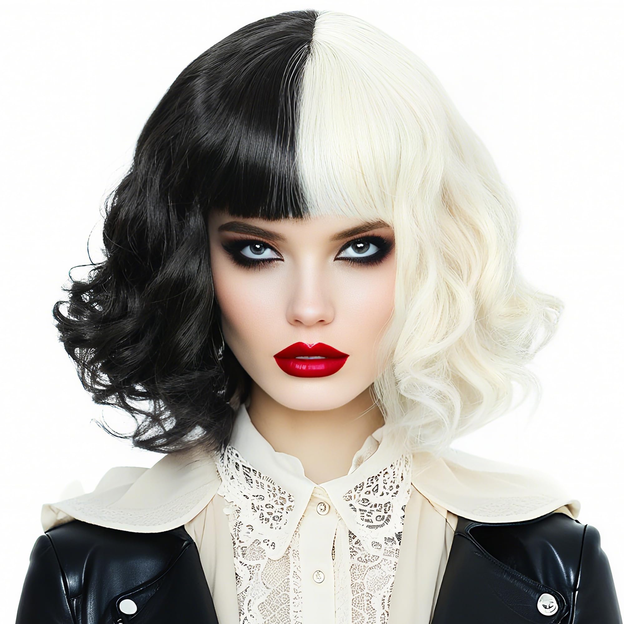 

Linfairy Косплей-парик, Термостойкий, Аксессуар для костюма, Фестивальный парик (Половина черная, половина светлая)