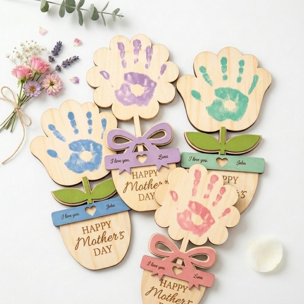 Hand Painted Mother's Day Plaque Ornament Decoration Flower Table Decor 2D Flat Mom Gifts Wooden Flower Craft Mother's Day Gift