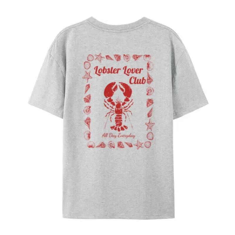 Hummer-Liebhaber Club T-Shirt mit Rückendruck Vintage Meeresfrüchte T-Shirt Kurzarm Ästhetisches Foodie Shirt Unisex Mode Damen T-Shirts