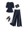 2023 Sommer Neu Elastischer Bund Weitbeiniger Rock Hose mit Bluse Zweiteiliges Set - Stil 9286