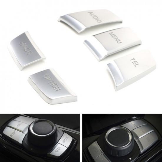 Silver 5-Button Decoration Trims For BMW Multimedia iDrive Knob Control Button