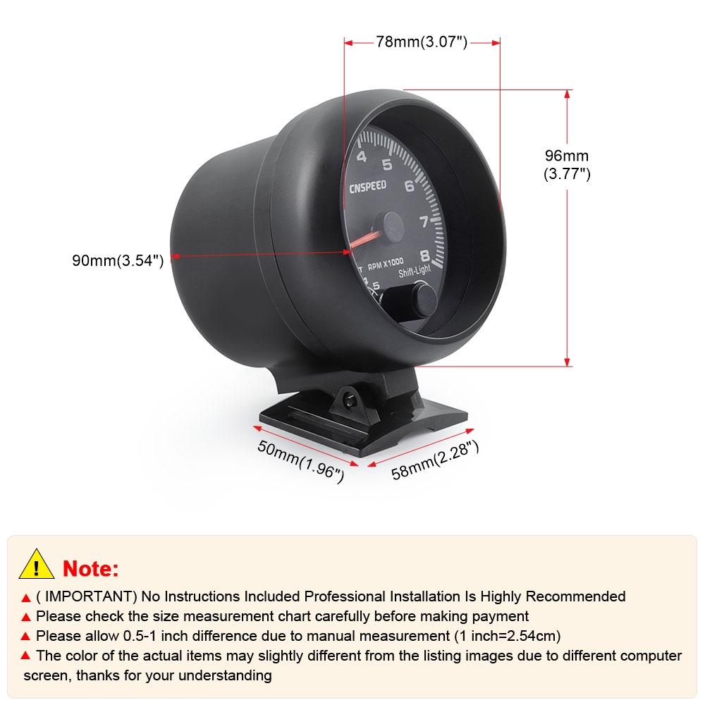 12V Tachometer Gauge 3.75'' Car Universal Black Tachometer Gauge 7color Inter Shift Light 0-8000 RPM Fit 4 6 8 Cylinder
