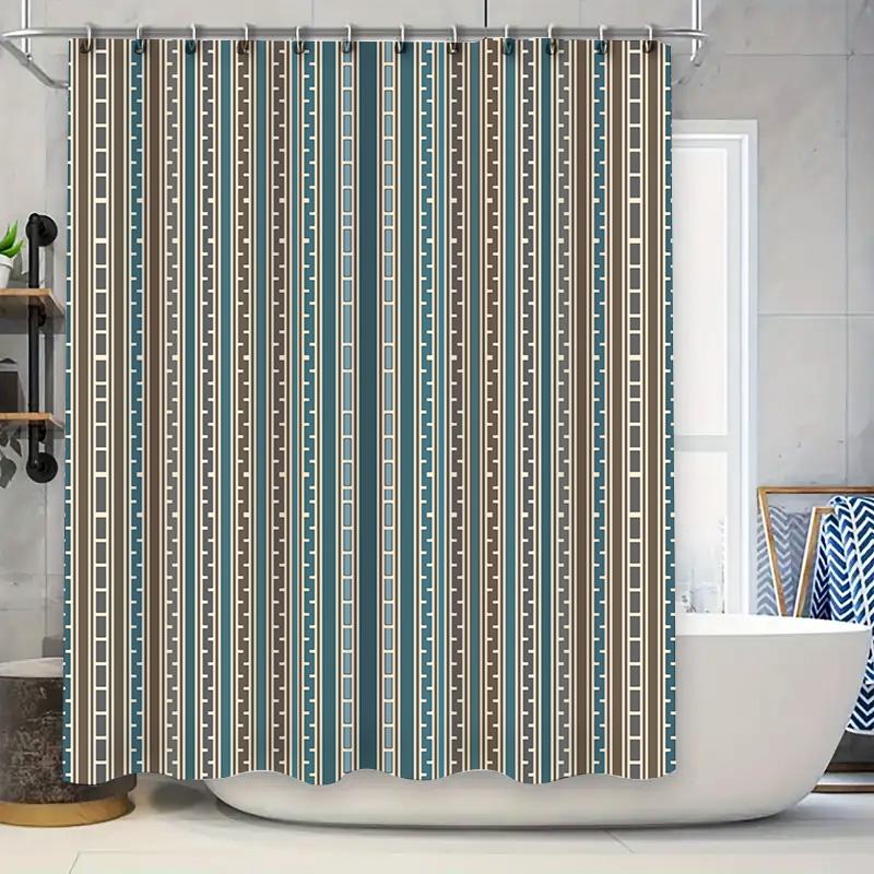 

Modern Blue Brown Striped Shower Curtain for Bathroom Decor 90x180cm