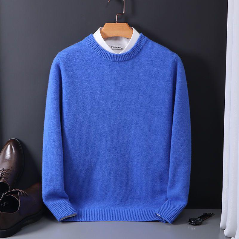 Men's Plus Size Crew Neck Wool Sweater, Casual Korean Style, Autumn/Winter Knitted Base Layer