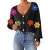 New Autumn and Winter Collection: Three-dimensional Embroidery, Colorful Flowers, Buttoned Cardigan, Sweater, Short Coat for Women