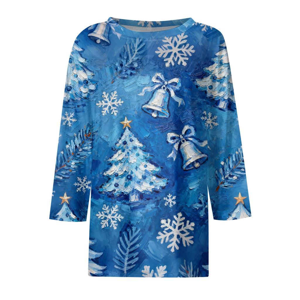 3/4 Sleeve Shirts For Women Print Graphic Tees Blouses Casual Plus Size Basic Tops Pullover