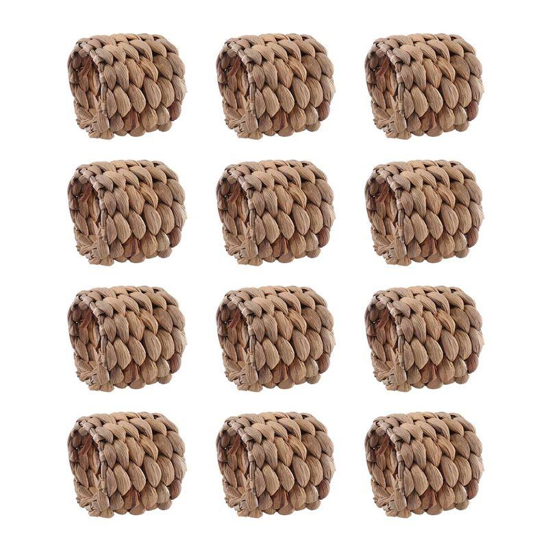 T02C!Water Hyacinth Napkin Rings Set Of 12, Hand-Woven Farmhouse Napkin Rings, Rustic Napkin Rings For Birthday Party