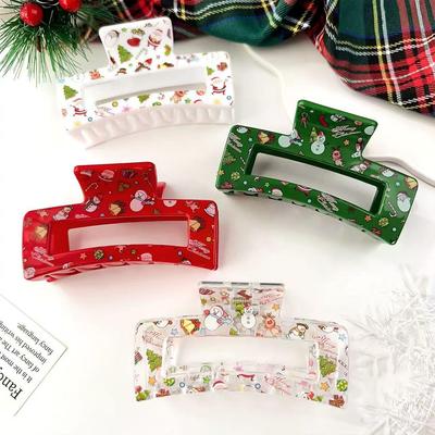 Christmas Reindeer & Snowman Print Hair Claw - Festive Updo Accessory