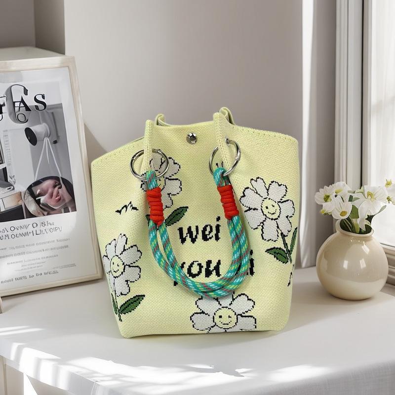 Women Knitted Bucket Tote Bag Large Capacity Versatile Handbag For Work Travel Lunch Storage