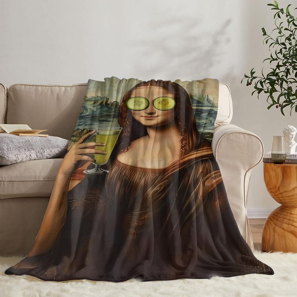 Funny Mona Lisa Throw Soft Flannel Throw Summer Blanket Lightweight Cozy Nap Blanket for Sofa Bed Travel