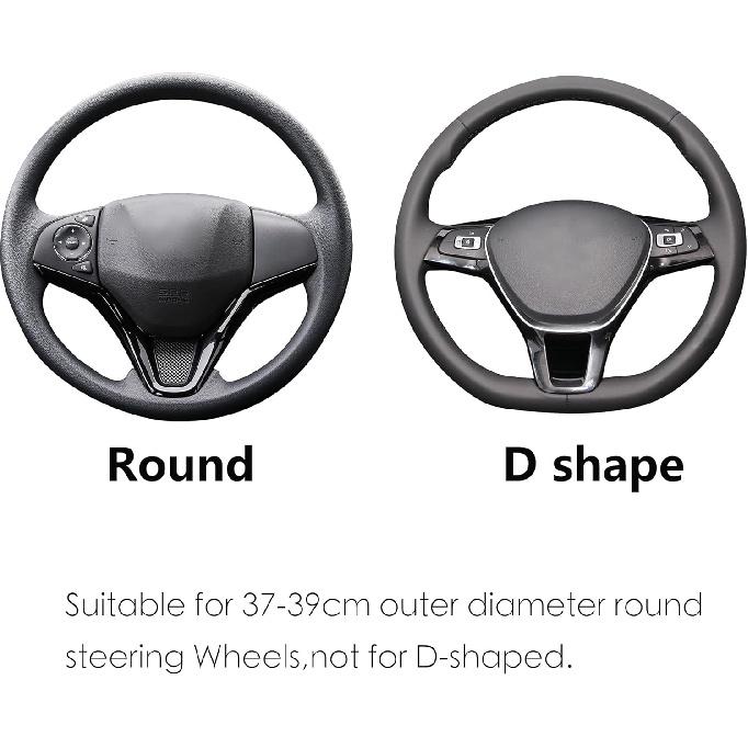 ALEMODR Black Carbon Fiber Leather Steering Wheel Cover Universal 15 inch