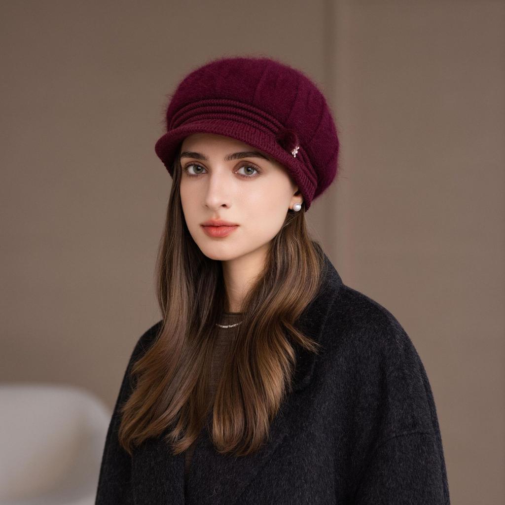 New Rabbit Fur Hat for Women Plus Velvet To Keep Warm Grandma Ear Protector Wool Knitted Hat for Middle Aged and Elderly Mothers