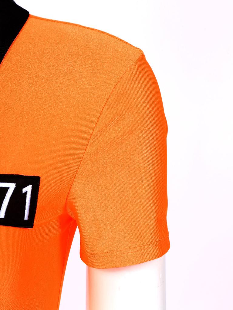 Womens Prisoner Roleplay Costume Zipper Jumpsuit with Belt Halloween Party Fancy Dress