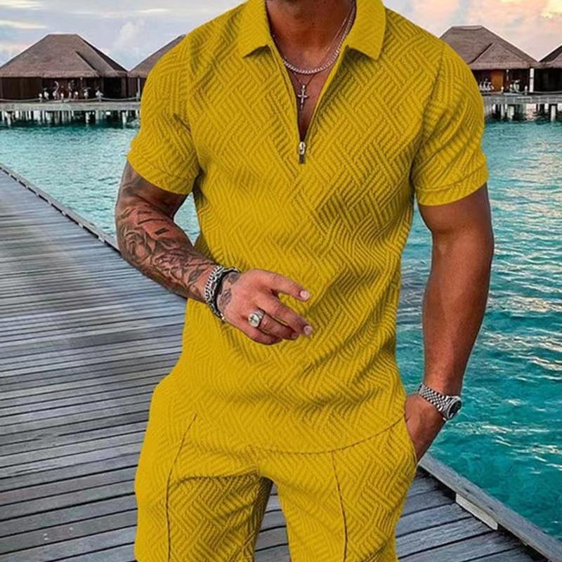 Herren Print Polohemd Set – Kragen Kurzarm Lässiger Pullover T-Shirt