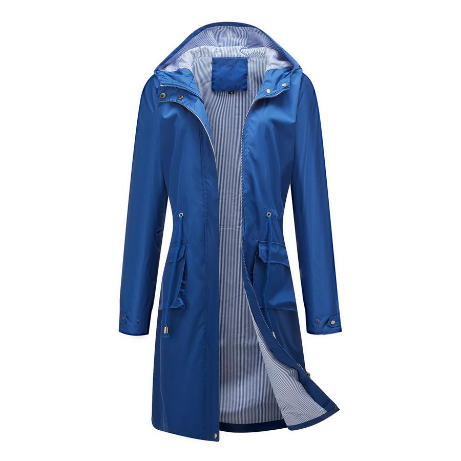 Oversized Long Casual Windbreaker for Women, Waterproof, Hooded, Solid Color Top, Striped Lining, Straight Cut Jacket