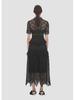 Black Retro Lace Embroidered High Waist Maxi Dress