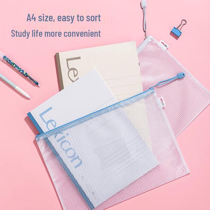 Deli A4 Waterproof Mesh Zipper File Bags
