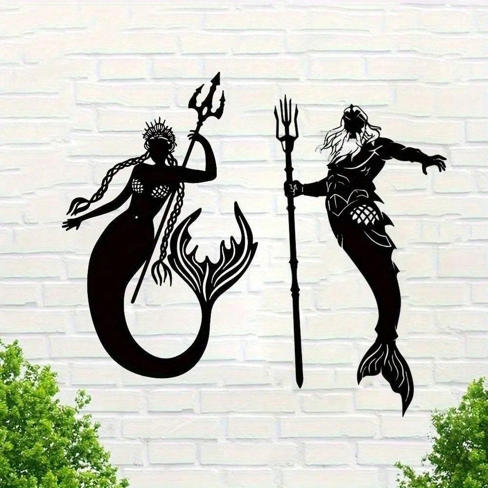 Artisanal Metal Mermaid & Merman Wall Art, Handmade Fantasy Home Decor, Modern Gothic Mythological Sculpture Atlantis