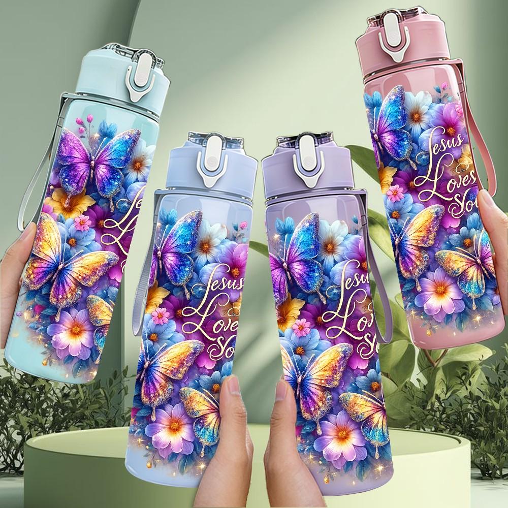 1PC Multicolor Bouquet Boho Flower Print 750ml Color Plastic Sports Water Bottle Leakproof Flip Straw Lid Suitable for Sports Office Home Use