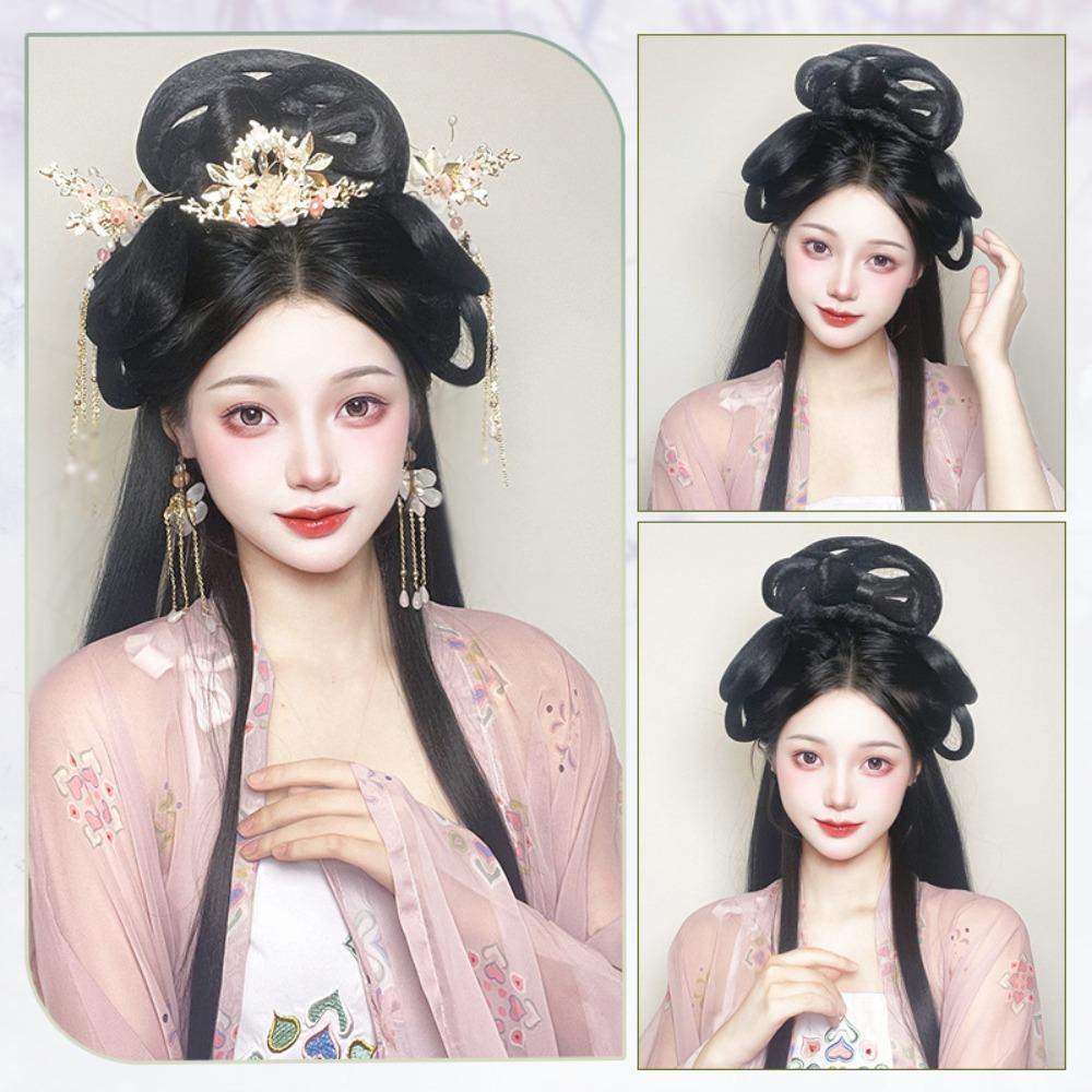 Headdress Chinese Ancient Wig Synthetic Hanfu Wig Headband Integrated Hair Bun