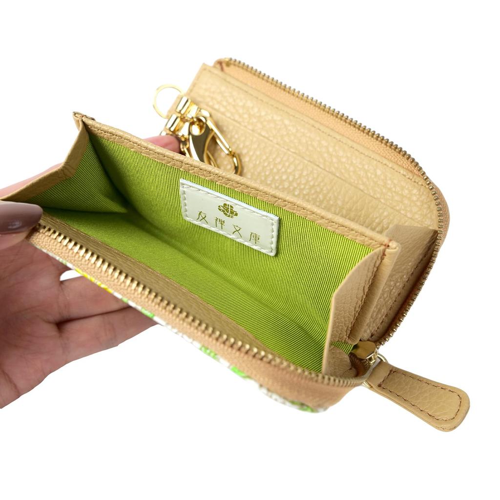 Key Key Smart Leather Genuine Misuzu Floral Present for Women and [Yuzen Bunko] Case, Holder, Key, L-shaped Zipper, Spread, Accessories, Women's,